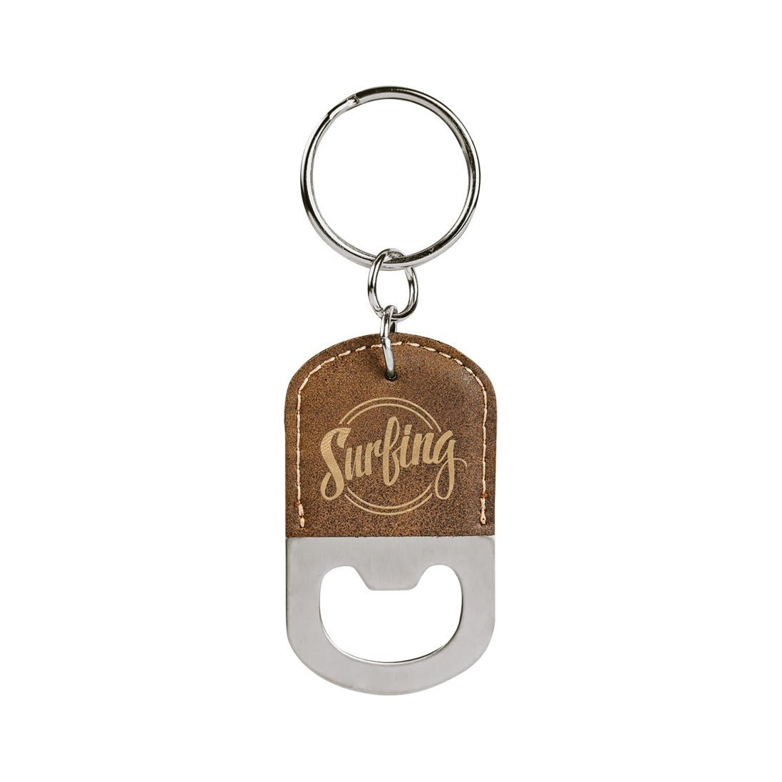 Oval Leatherette Bottle Opener Keychain