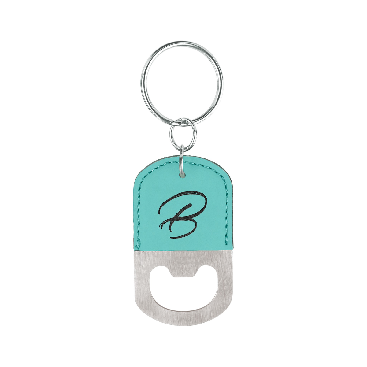 Oval Leatherette Bottle Opener Keychain