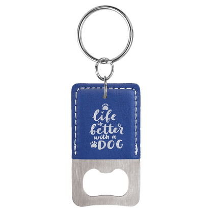 Rectangle Leatherette Bottle Opener Keychain