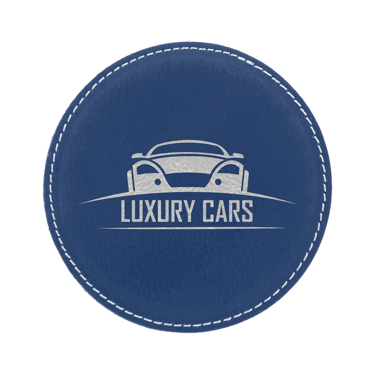 Leatherette Round Coaster 4", Blue/Silver, Single