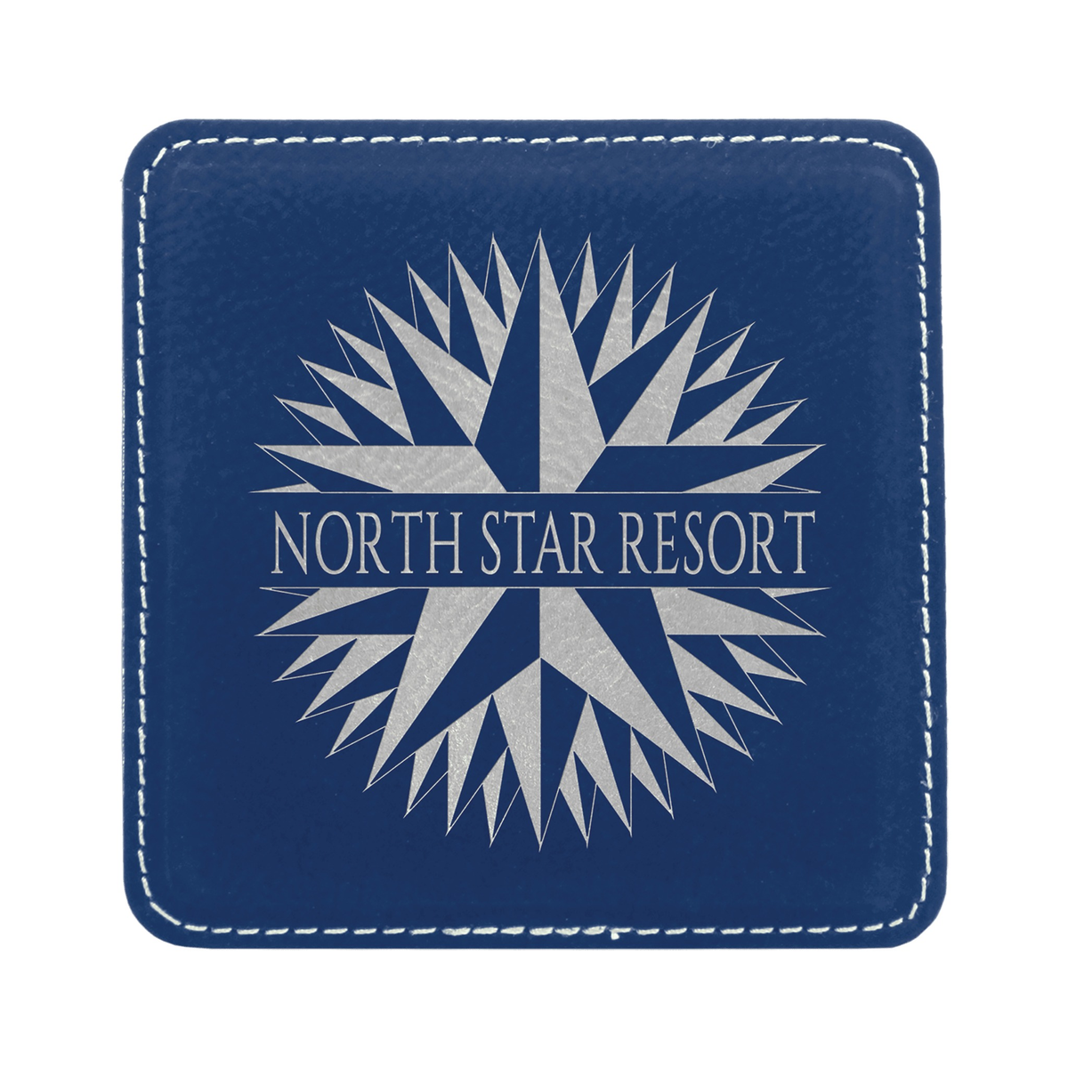 Leatherette Square Coaster 4", Blue/Silver, Single