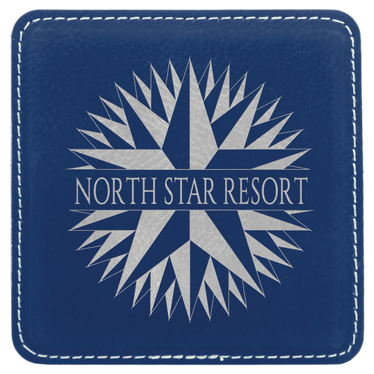 4" Square Blue/Silver Leatherette Coaster