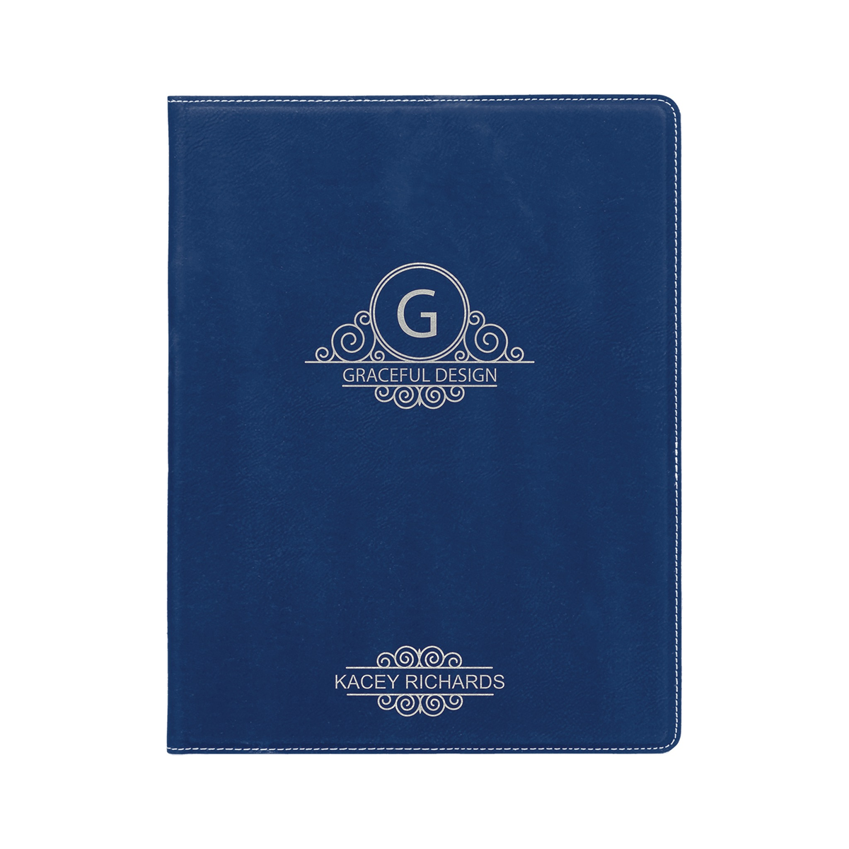 Leatherette Portfolio with Notepad, Blue/Silver