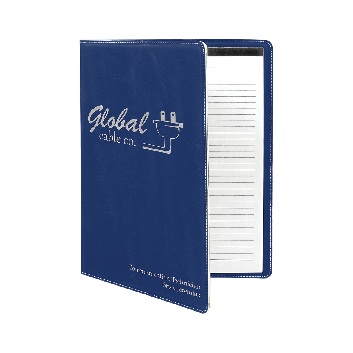 Leatherette Portfolio with Notepad, Blue/Silver