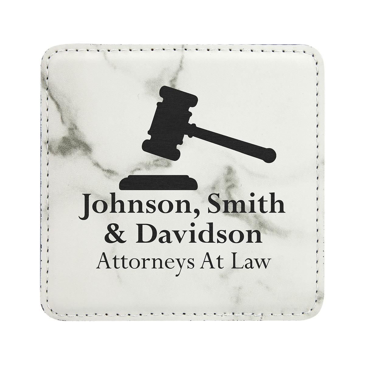 Leatherette Square Coaster 4", White Marble, Single
