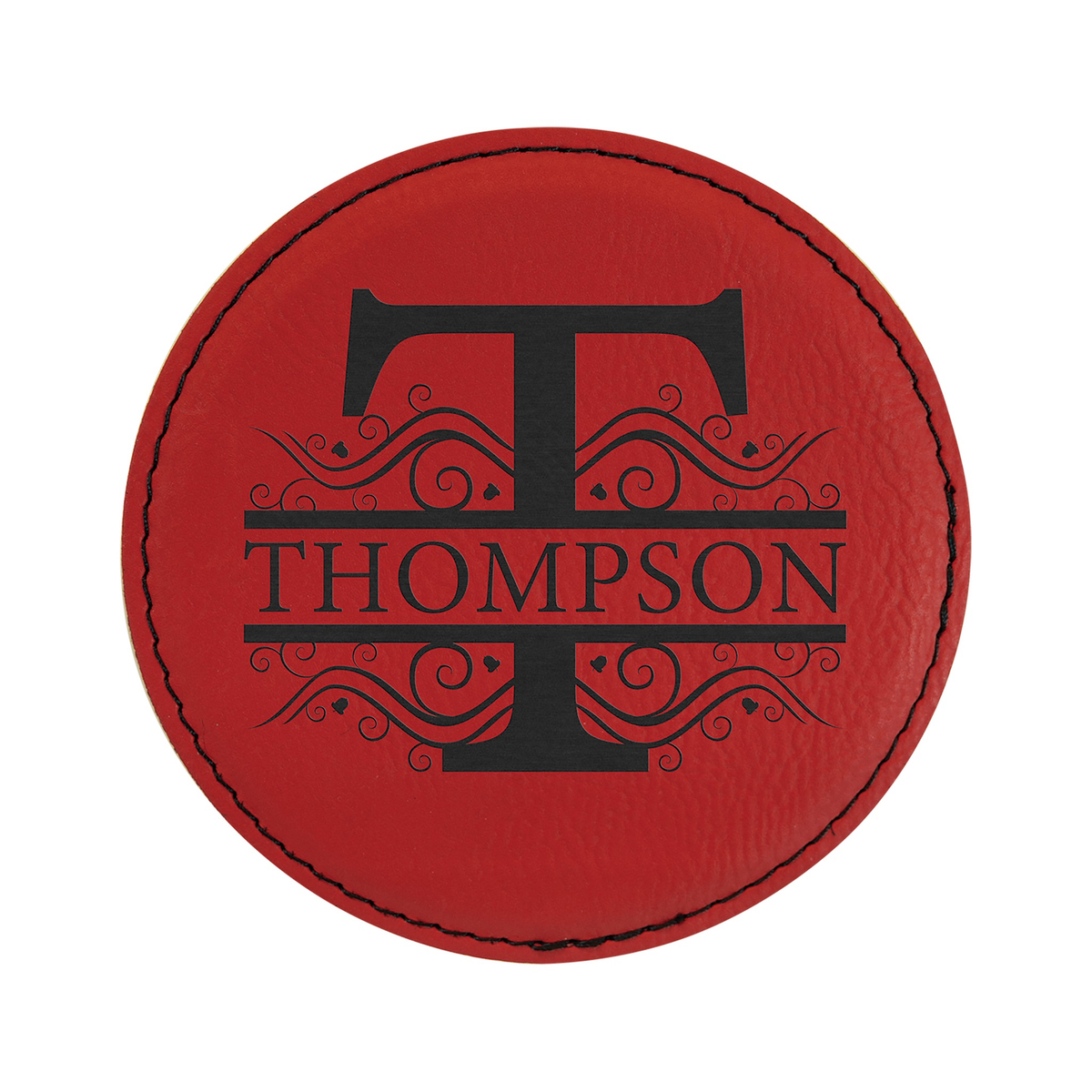 Leatherette Round Coaster 4", Red, Single