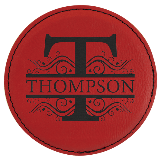 4" Round Red Leatherette Coaster