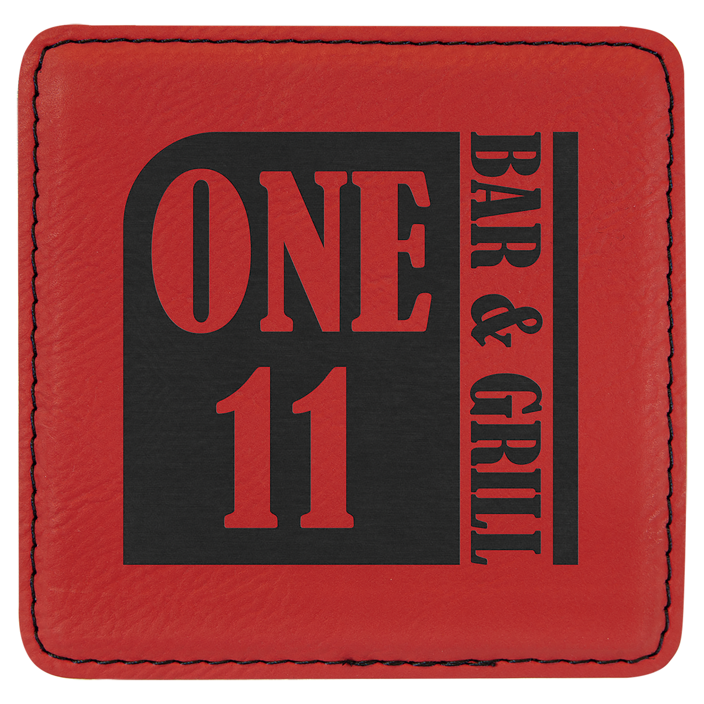 4" Square Red Leatherette Coaster
