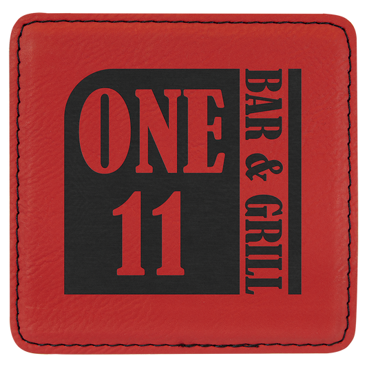 4" Square Red Leatherette Coaster