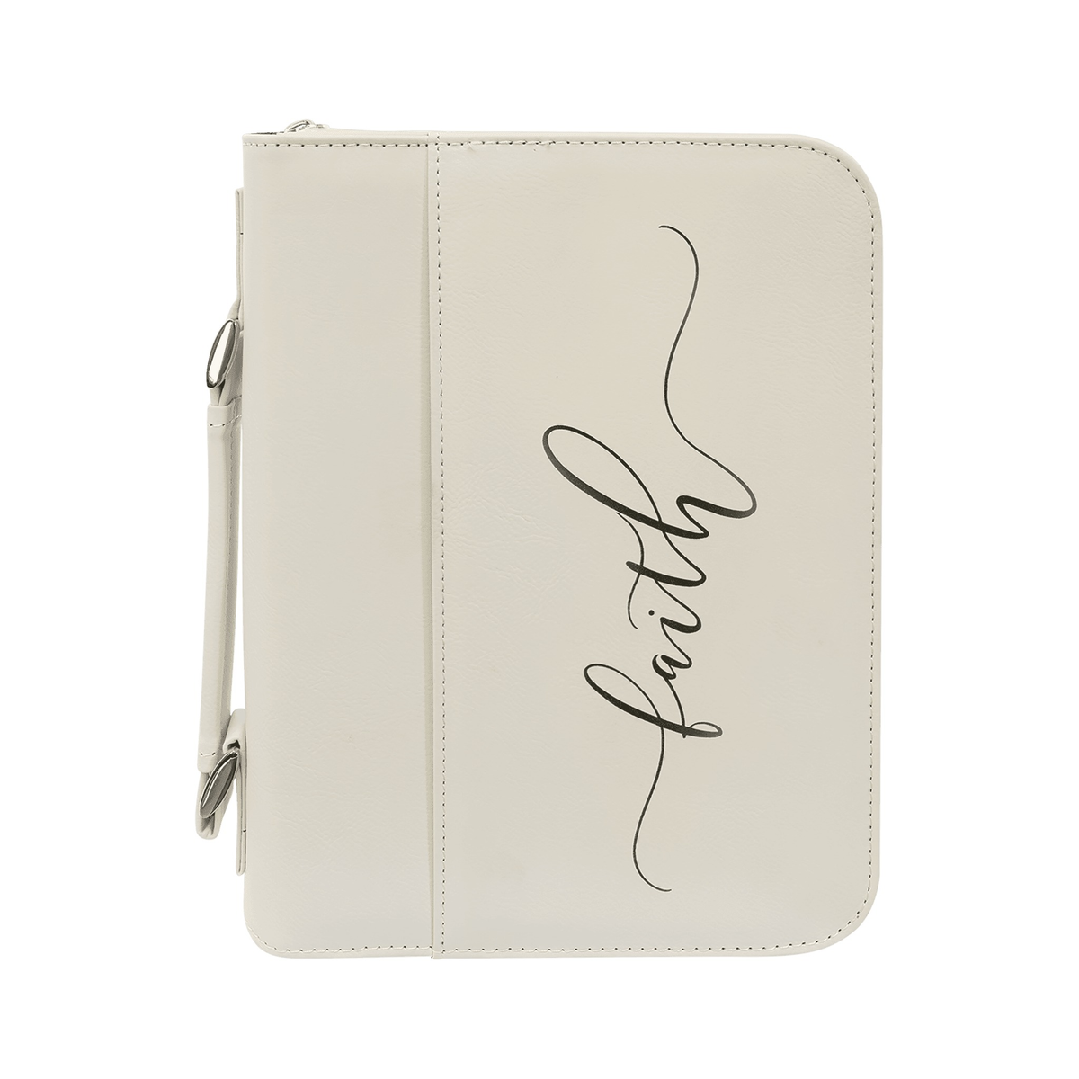 Leatherette Book/Bible Cover with Handle and Zipper, White