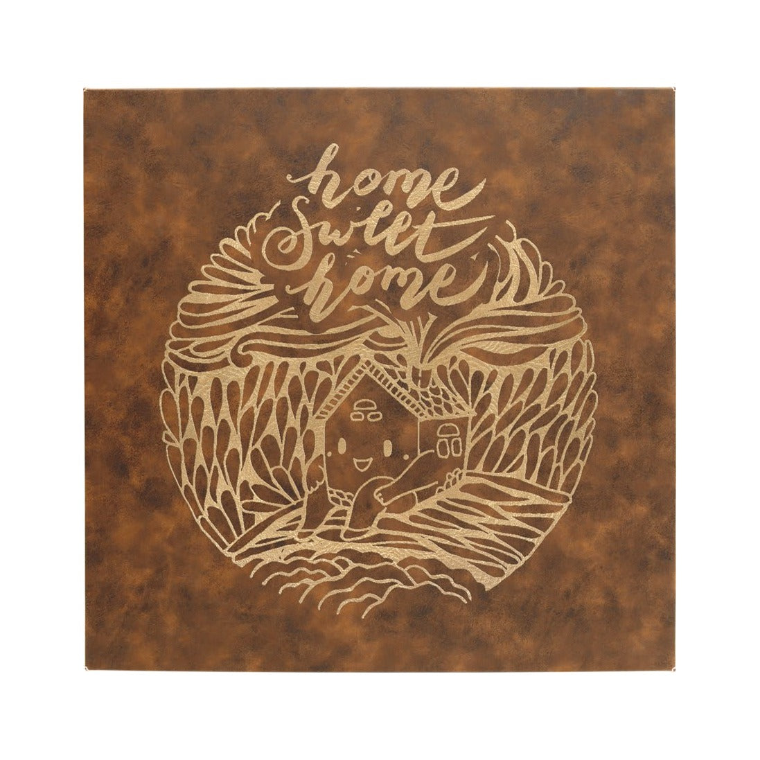 Leatherette Wall Decor with Sawtooth Hanger, Rustic/Gold