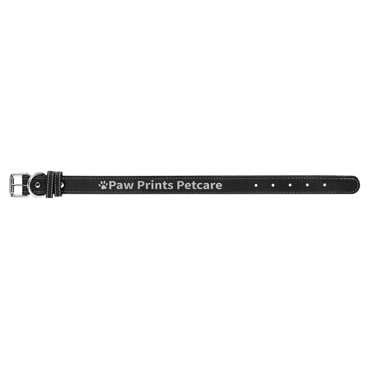 Medium 19" x 1" Black/Silver Leatherette Dog Collar