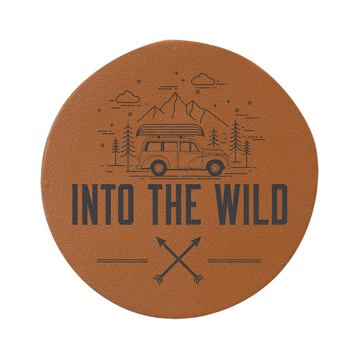 Round Caramel Genuine Leather Patch with Adhesive, 2.5"