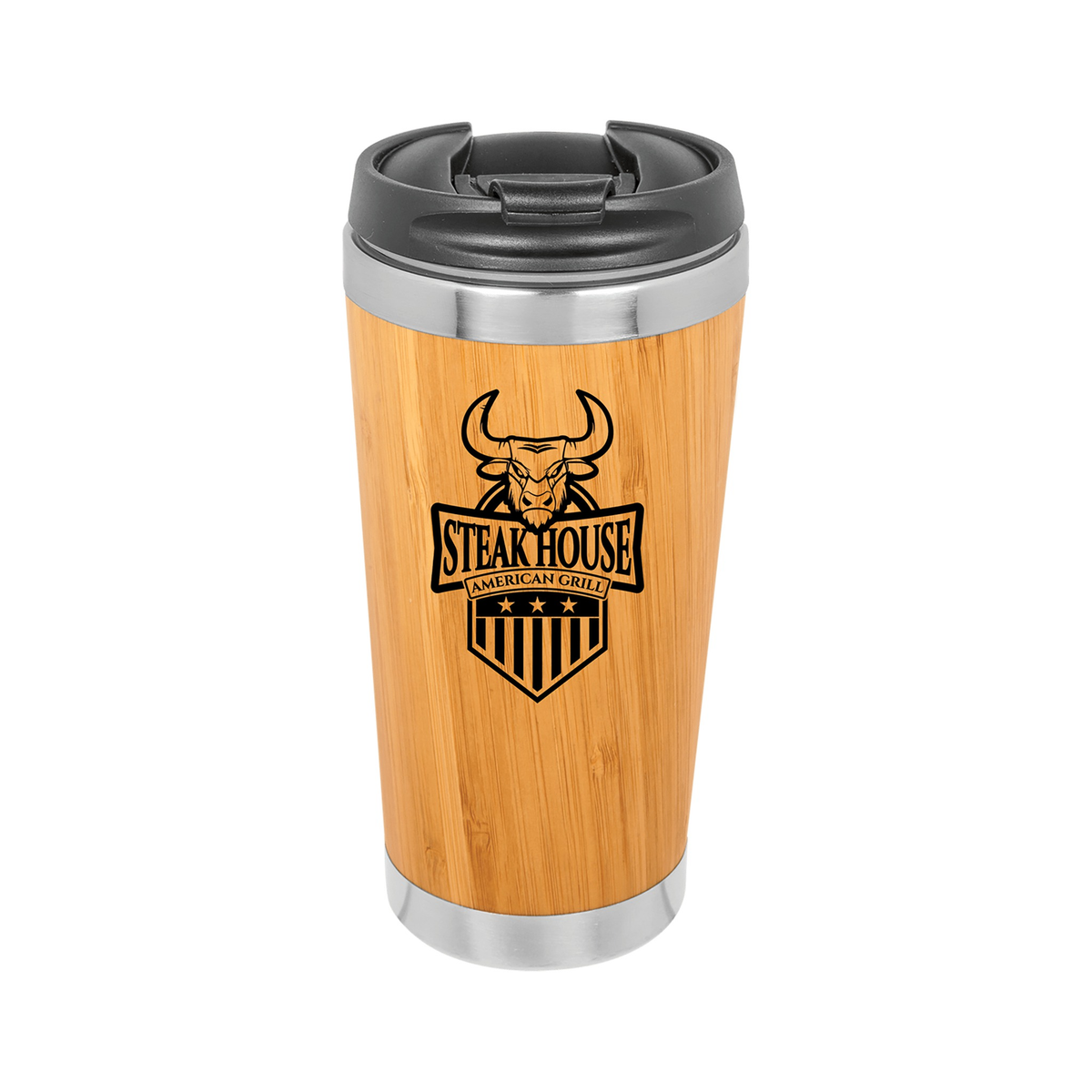 15 oz Bamboo Stainless Steel Tumbler with Flip Top Lid