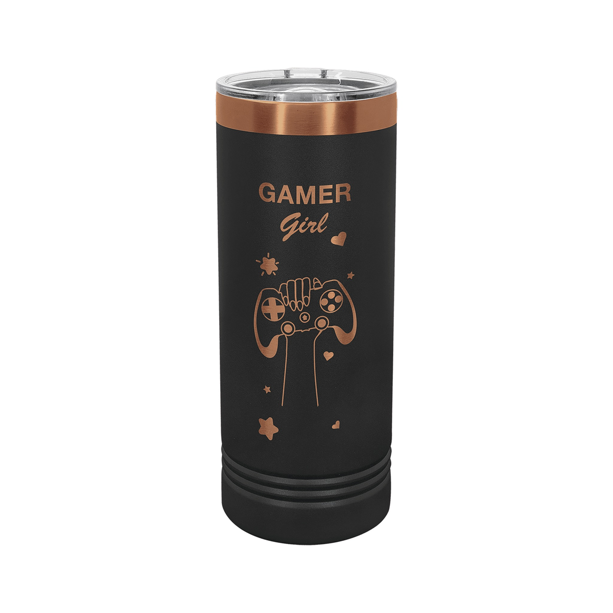 22 oz Skinny Tumbler with Slider Lid, Black/Rose Gold, Polar Camel