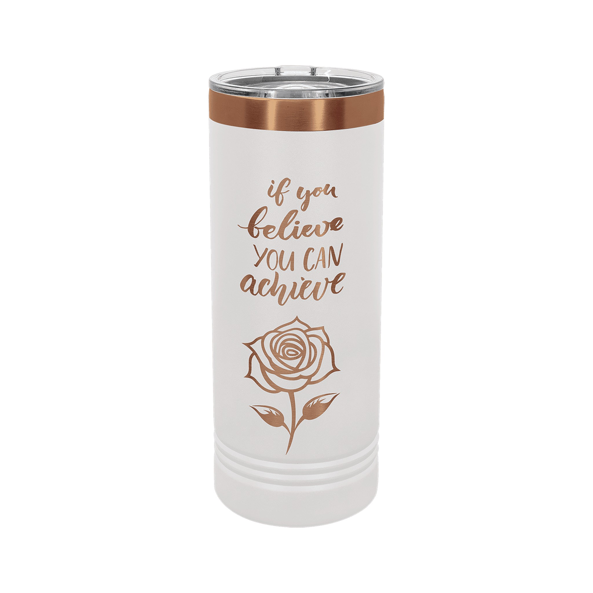 22 oz Skinny Tumbler with Slider Lid, White/Rose Gold, Polar Camel