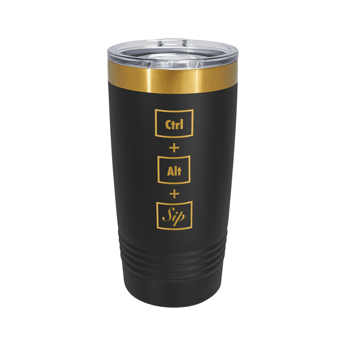 Polar Camel 20 oz Bright Gold Ion-Plated Ringneck Tumbler with Slider Lid, Black