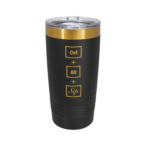 Polar Camel 20 oz Bright Gold Ion-Plated Ringneck Tumbler with Slider Lid, Black