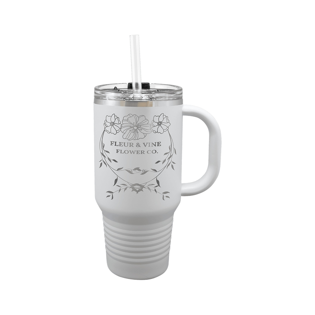 Polar Camel 32 oz Travel Mug with Handle, Snap Lid and Straw, White
