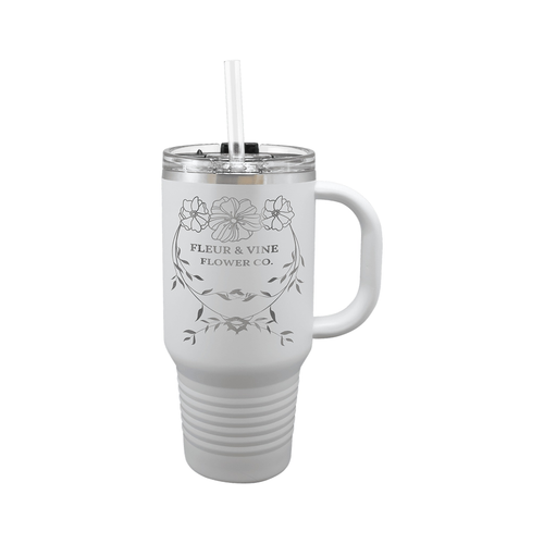 Polar Camel 32 oz Travel Mug with Handle, Snap Lid and Straw, White