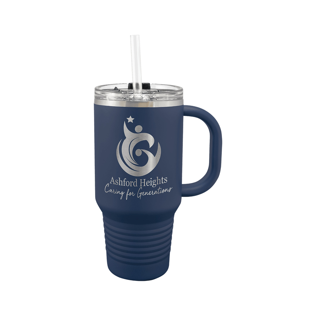 Polar Camel 32 oz Travel Mug with Handle, Snap Lid and Straw, Navy Blue
