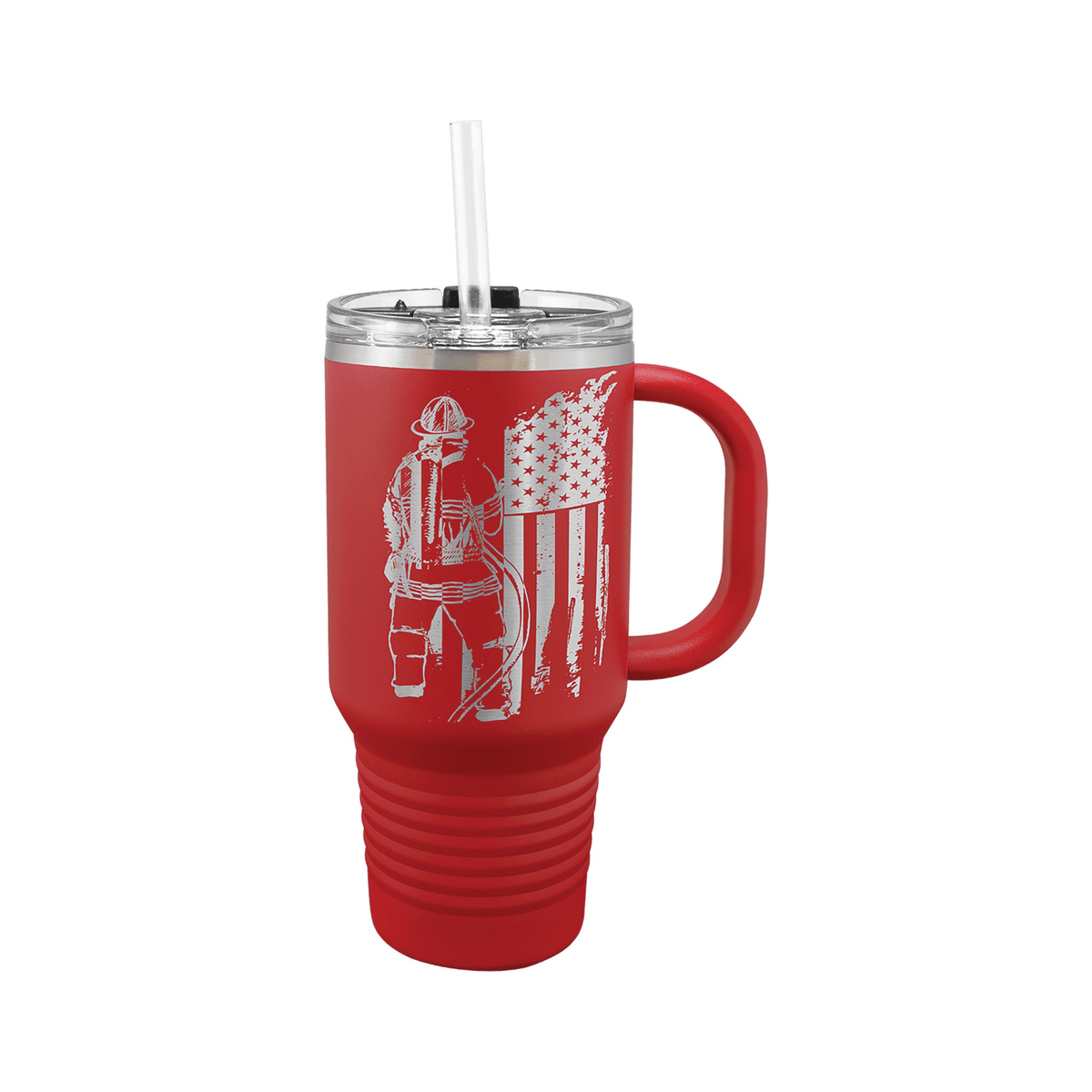 Polar Camel 32 oz Travel Mug with Handle, Snap Lid and Straw, Red