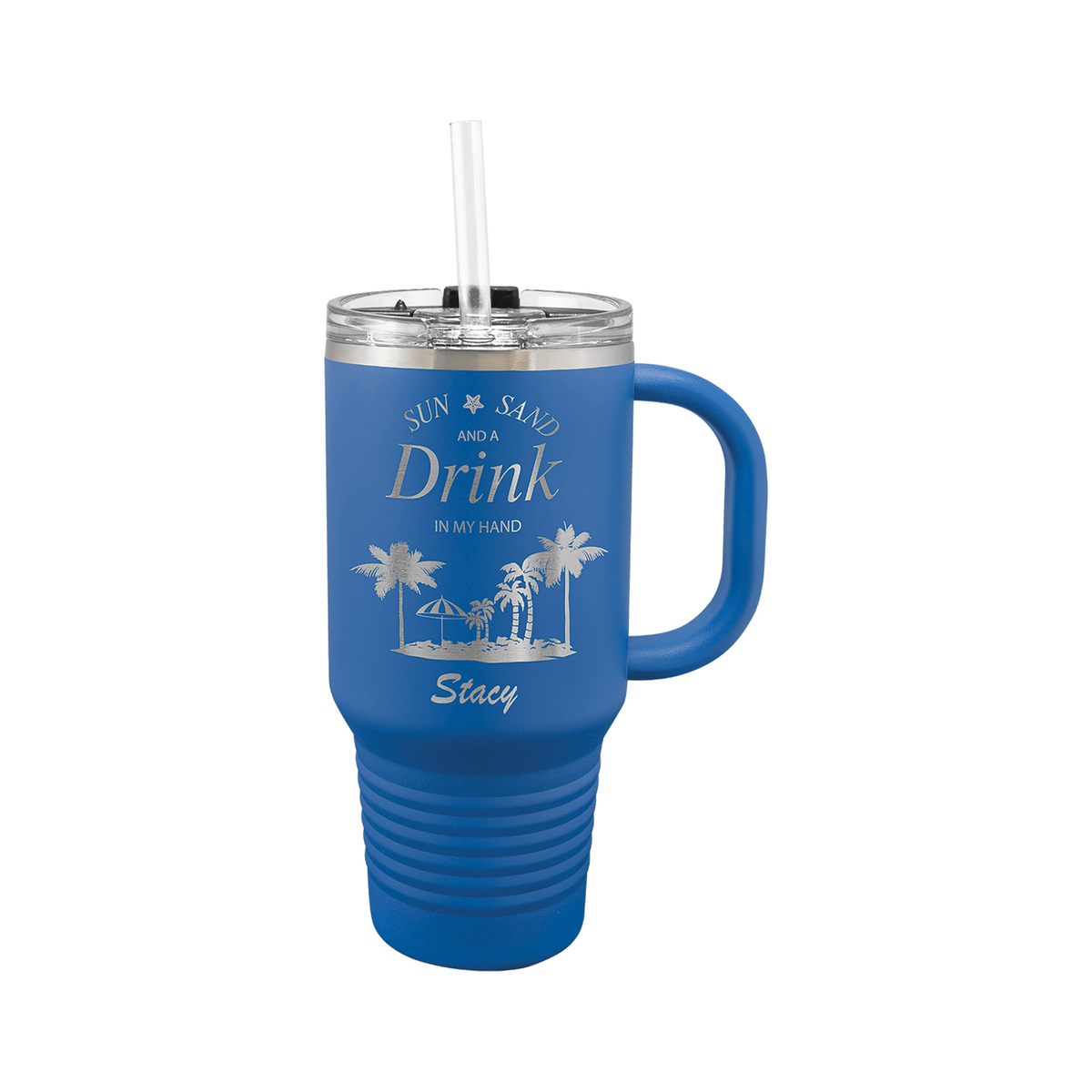 Polar Camel 32 oz Travel Mug with Handle, Snap Lid and Straw, Royal Blue
