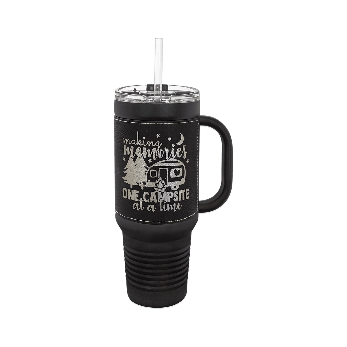 40 oz Leatherette Travel Mug with Handle and Straw, Polar Camel