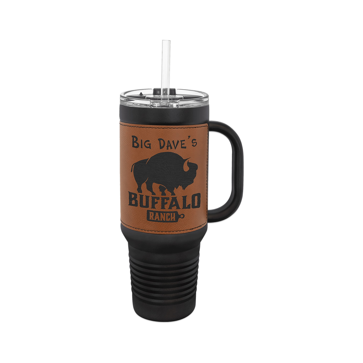40 oz Leatherette Travel Mug with Handle and Straw, Polar Camel