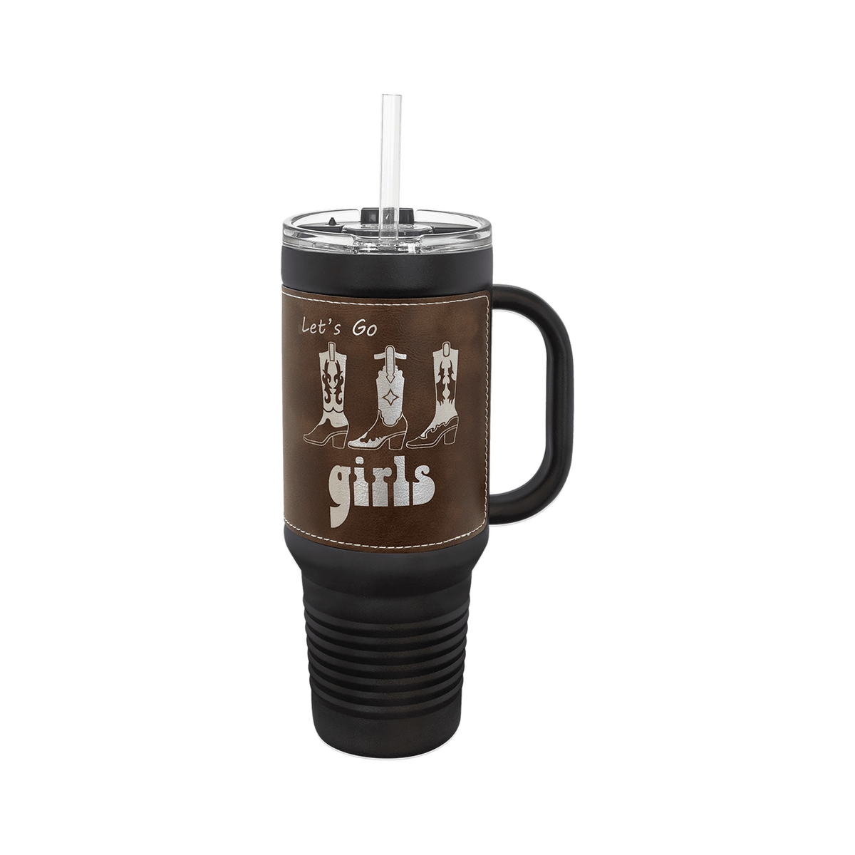 40 oz Leatherette Travel Mug with Handle and Straw, Polar Camel