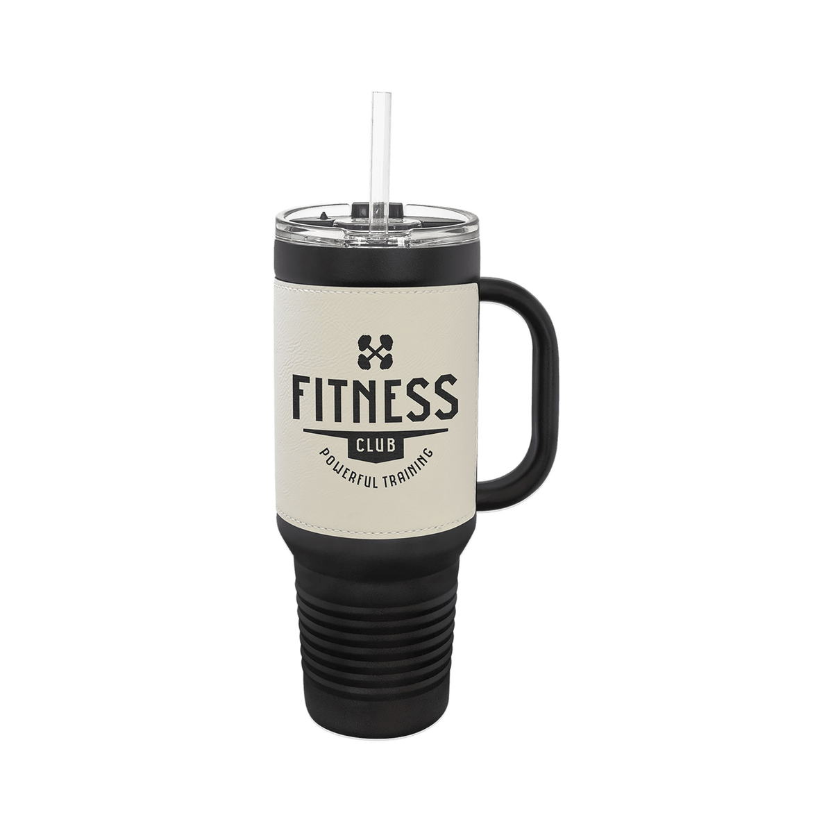 40 oz Leatherette Travel Mug with Handle and Straw, Polar Camel