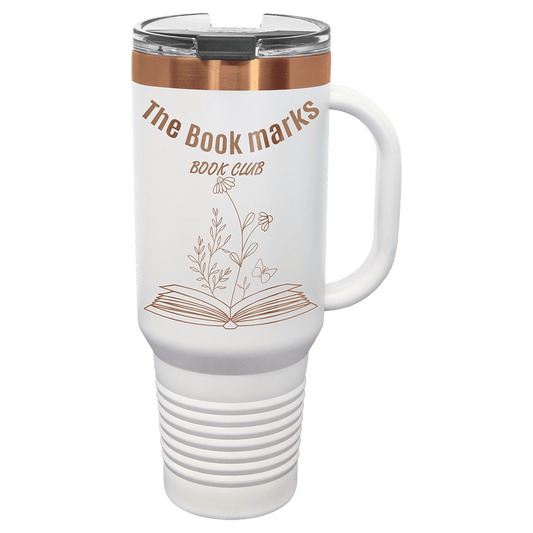 Polar Camel 40 oz. White/Rose Gold Ion-Plated Travel Mug with Handle, Straw Included