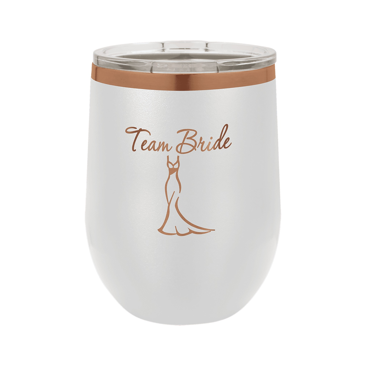 12 oz Stemless Wine Tumbler with Lid, White/Rose Gold, Polar Camel