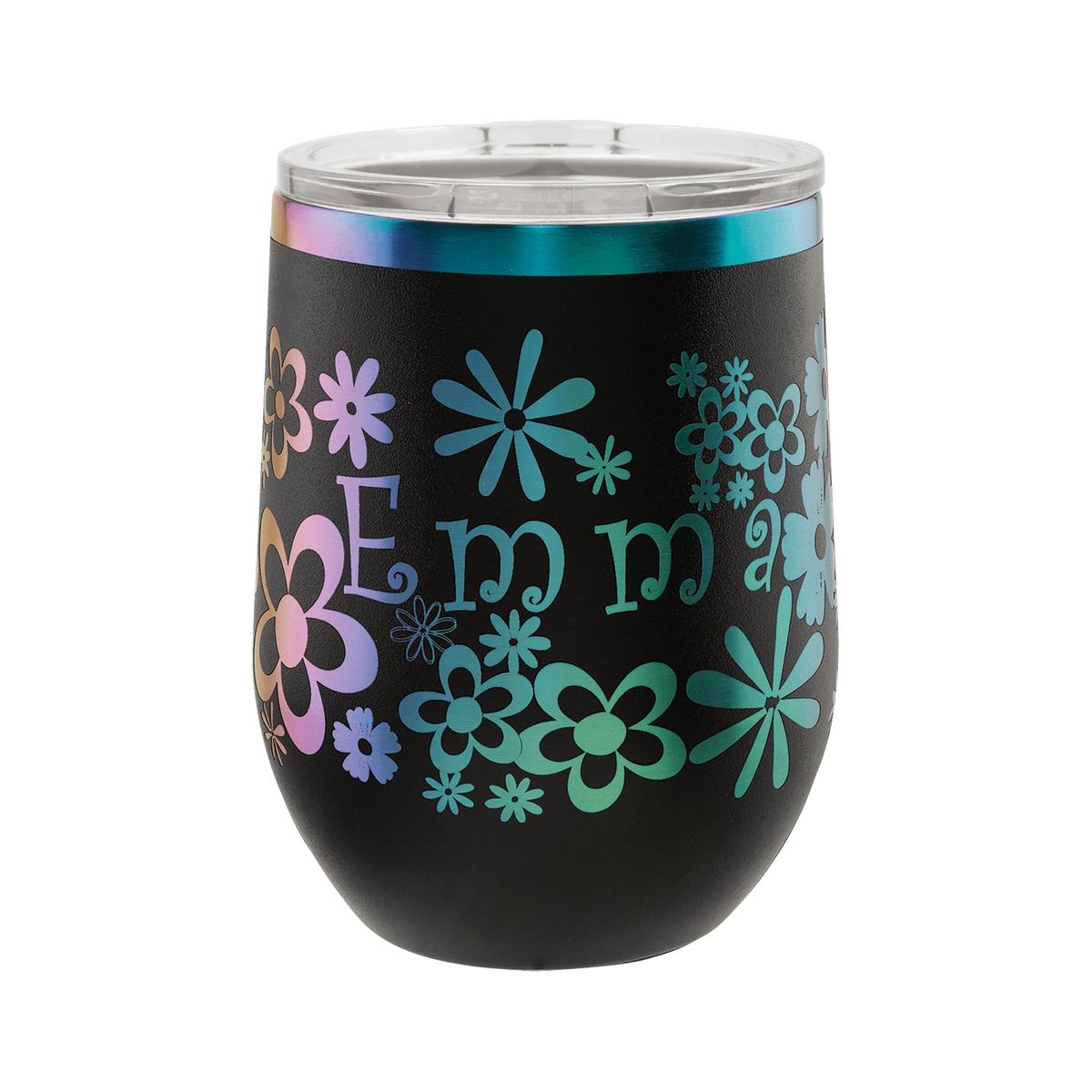 12 oz Stemless Wine Tumbler with Lid, Black/Prism, Polar Camel