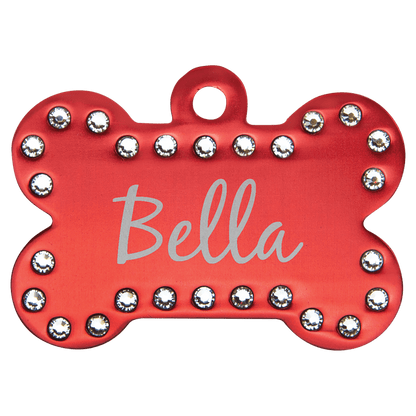 Anodized Aluminum Swarovski Bling Bone Pet Tag 1.5" x 1"