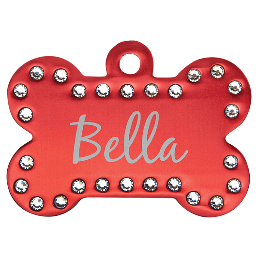 Anodized Aluminum Swarovski Bling Bone Pet Tag 1.5" x 1"