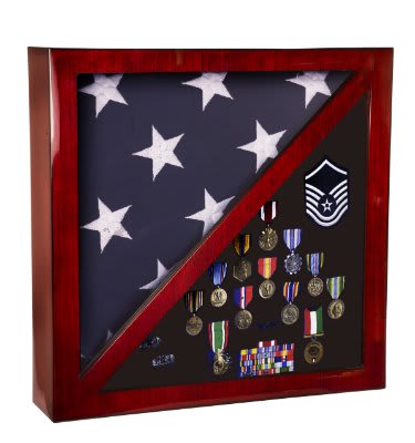 17.75" x 17.75" Rosewood Piano Finish Flag & Memorabilia Display Case