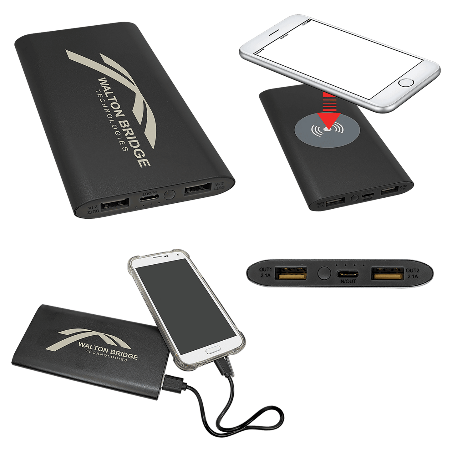 8000 mAh Power Bank & Wireless Anodized Aluminum Charger with USB-C Cord