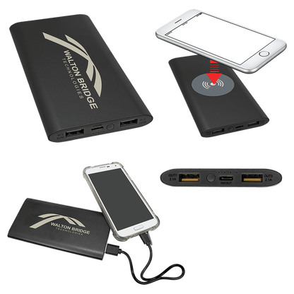 8000 mAh Power Bank & Wireless Anodized Aluminum Charger with USB-C Cord