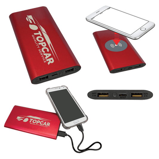 8000 mAh Power Bank & Wireless Anodized Aluminum Charger with USB-C Cord
