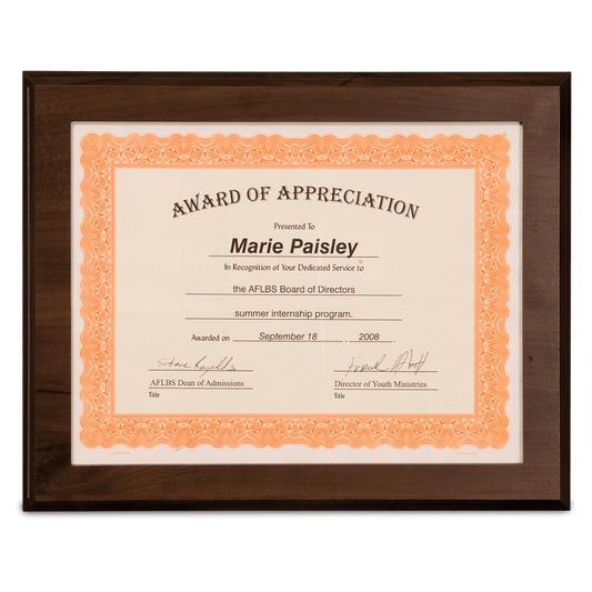 10.5" x 13" Cherry Finish Slide-In Frame Plaque with 8.5" x 11" Window