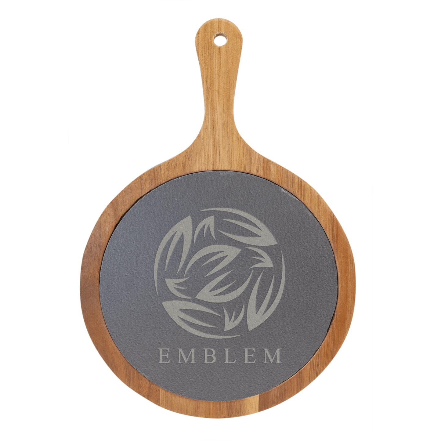 Round Acacia Wood/Slate Serving Board with Handle 10.5" x 14.5"