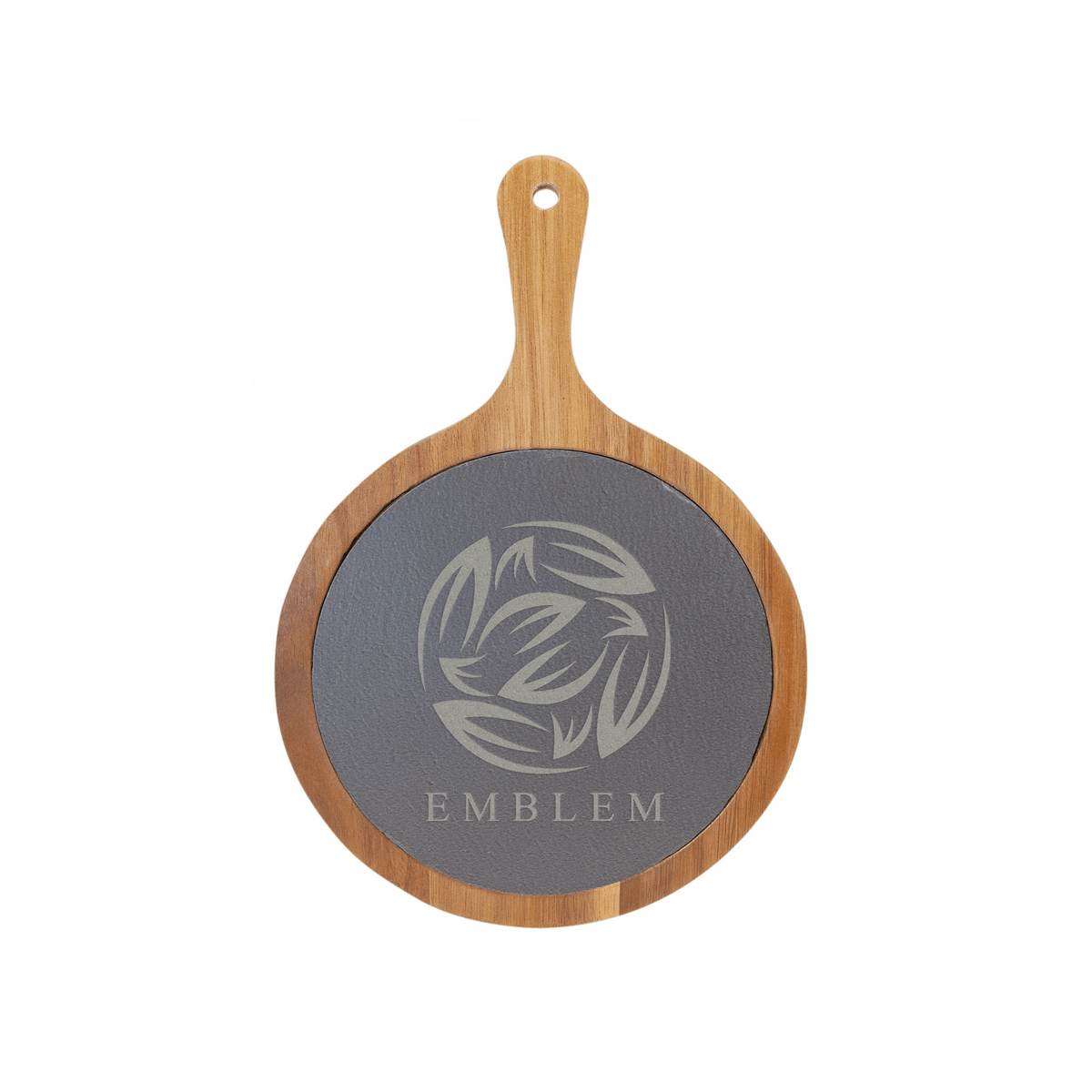 Round Acacia Wood/Slate Serving Board with Handle 10.5" x 14.5"