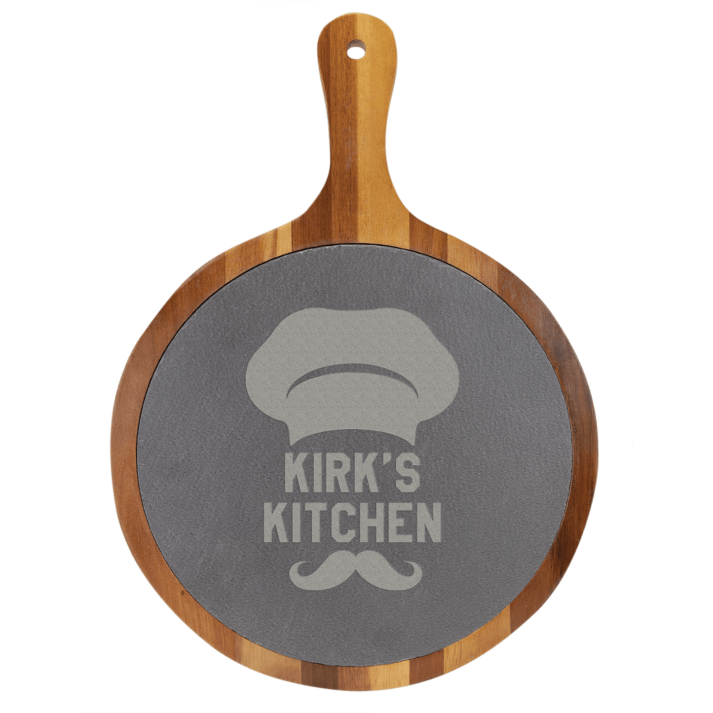 Round Acacia Wood/Slate Serving Board with Handle 10.5" x 14.5"