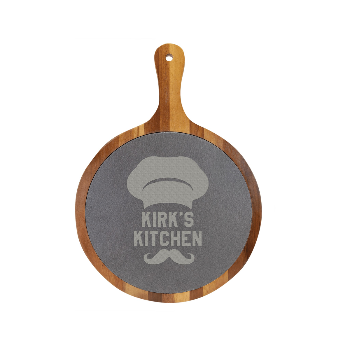 Round Acacia Wood/Slate Serving Board with Handle 10.5" x 14.5"