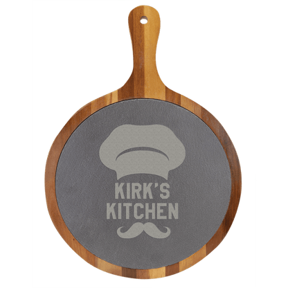 Round Acacia Wood/Slate Serving Board with Handle 10.5" x 14.5"