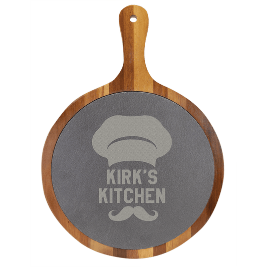 Round Acacia Wood/Slate Serving Board with Handle 10.5" x 14.5"