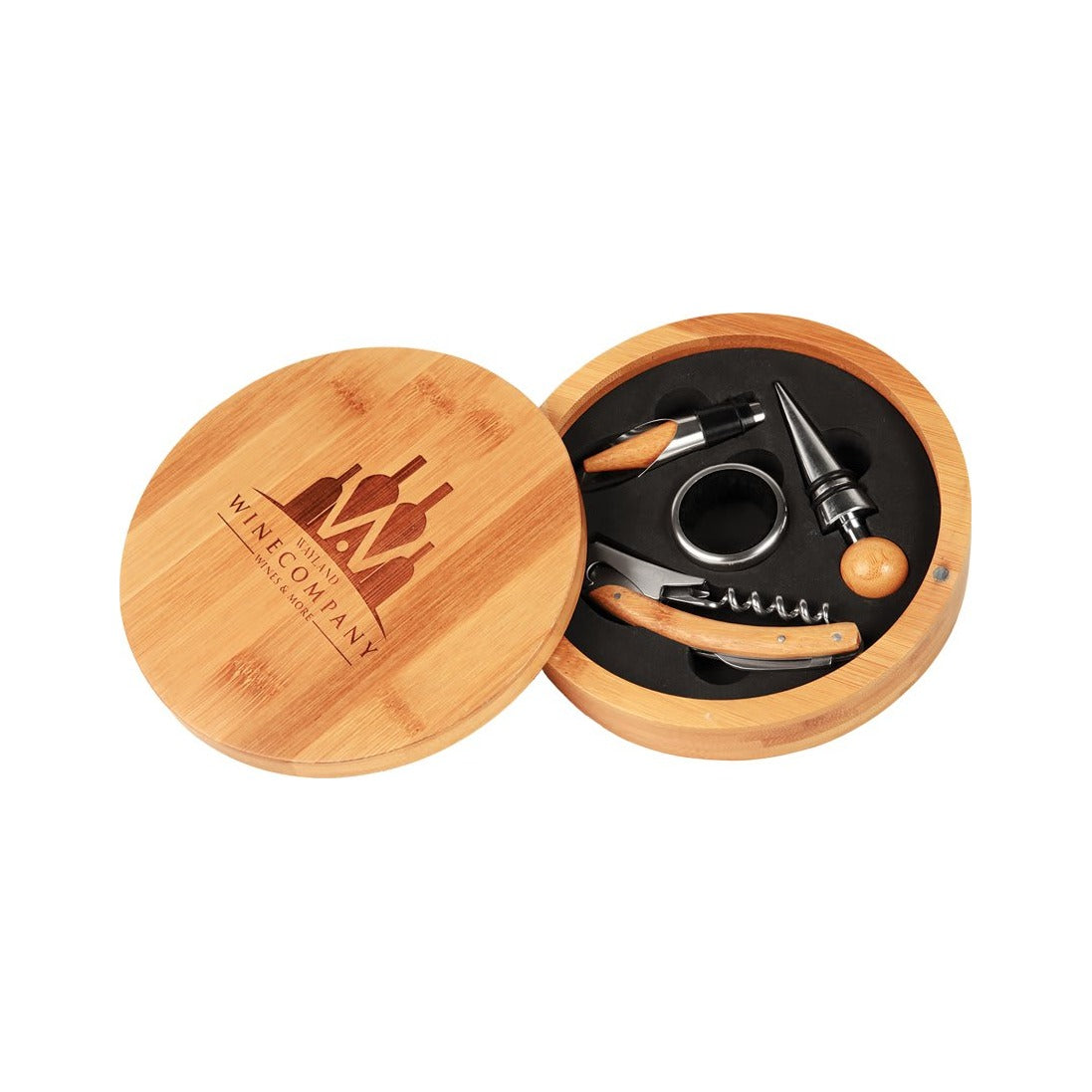 Round Bamboo 4-Piece Wine Tool Set 6.25"