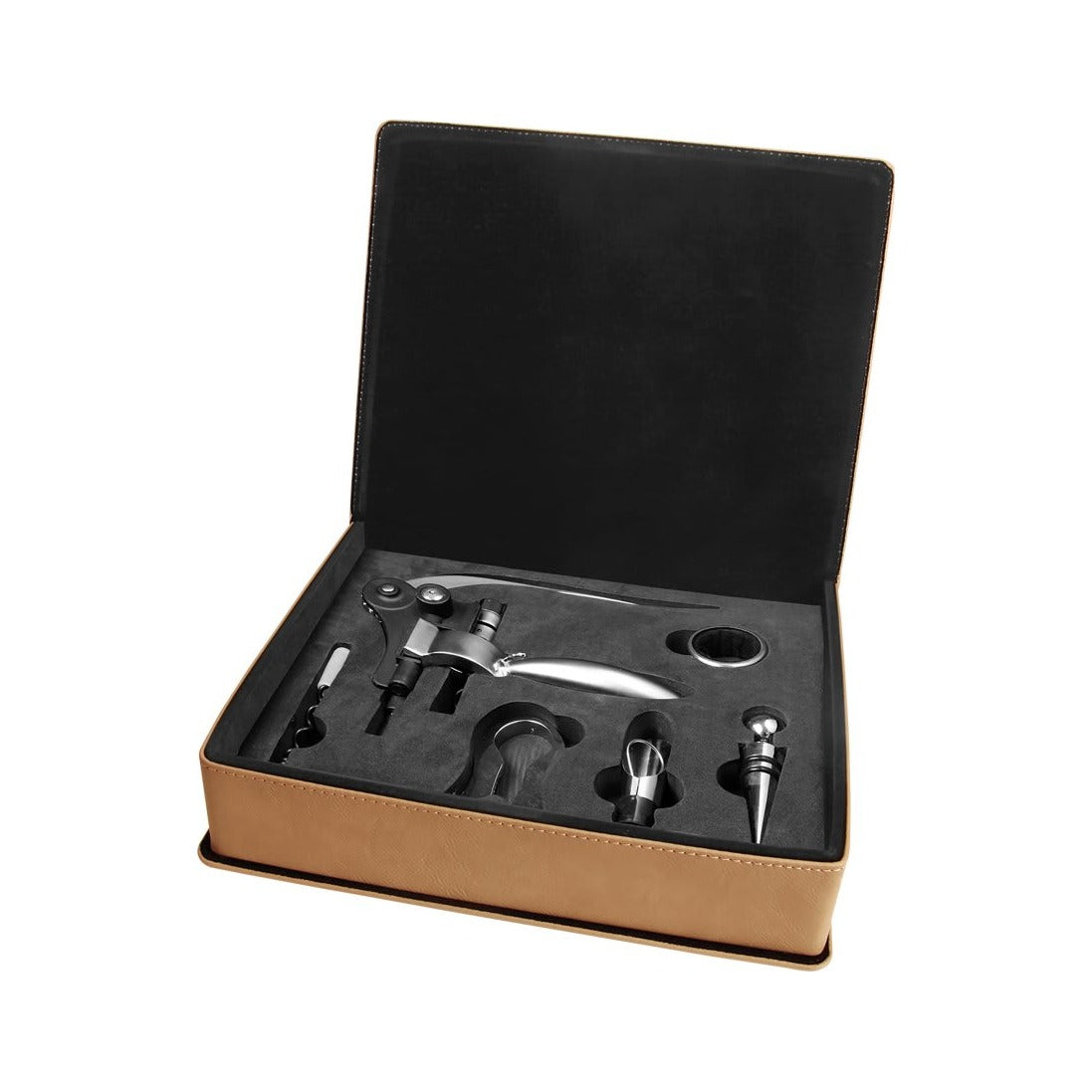 Leatherette 5-Piece Wine Tool Gift Set, Light Brown