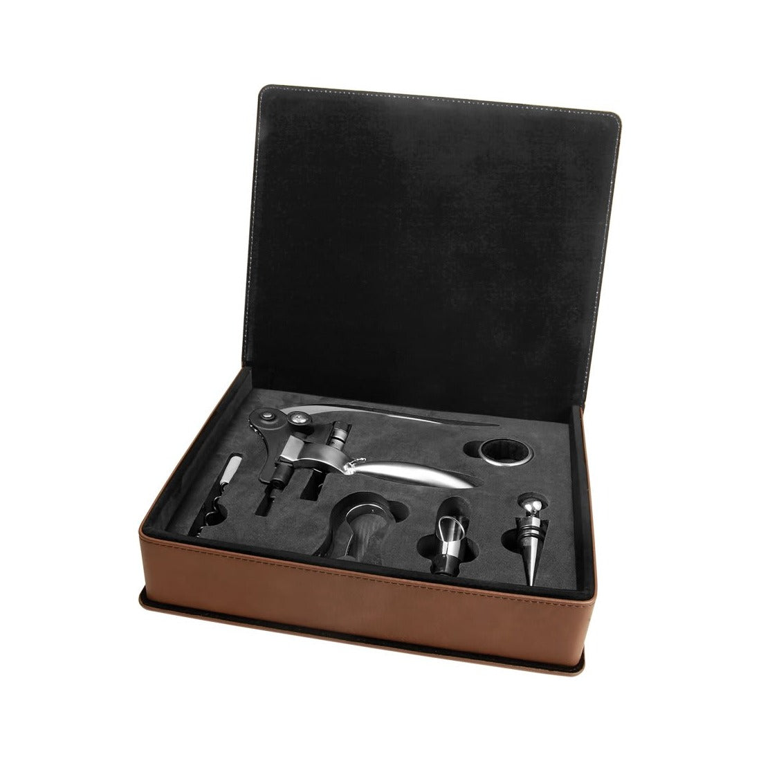 Leatherette 5-Piece Wine Tool Gift Set, Dark Brown